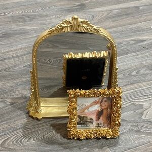 Gold Ornate Mirror and Photo Frame Set